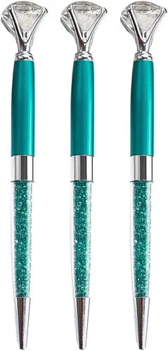 Miniatura 10 de CLARA 8 Uds Big Diamond Bolígrafos Rhinestone Crystal Metal Bolígrafo Negro Tinta Plata Plateado diamante