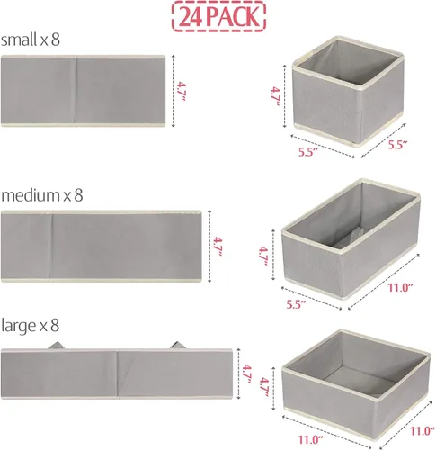 Miniatura 2 de DIOMMELL Juego de 24 cajas de almacenamiento de tela plegables para armario, aparador, cajón, cestas de tela, contenedores divisores para ropa