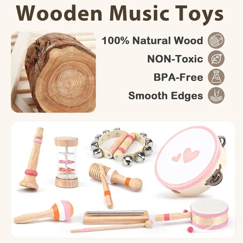 Miniatura 5 de Juguetes musicales para regalos de cumpleaños de niñas de 2 y 3 años, juguetes Montessori de madera para niños de 2 años, instrumentos musicales 8