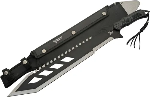Sierra Zulu Trident Machete - Acero inoxidable, 24.0 pulgadas en general, hoja modificada Tanto con borde trasero de diente de sierra, funda táctica