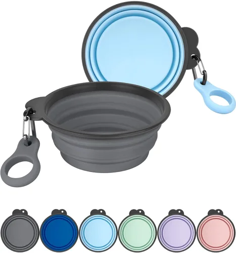 Miniatura 7 de Aonkey Tazones plegables para perros con portabotellas, paquete de 2 cuencos de agua para perros de viaje con mosquetón mejorado, borde moldeado