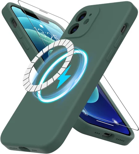 Miniatura 38 de DEENAKIN Funda magnética de silicona para iPhone 12 Pro con protector de pantalla, compatible con MagSafe, protección de cámara, funda protectora