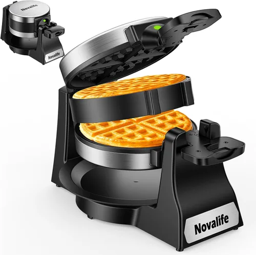 Waffle Maker, 1400W Belgian Waffle Maker, Double Waffle Iron 180° Flip, 8 Slices, Rotating & Nonstick Plates, Removable Drip Tray Easy to Clean,