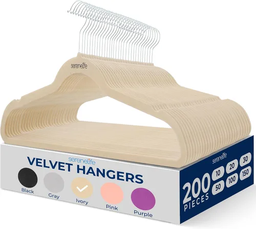 Miniatura 27 de SereneLife Perchas de terciopelo color negro, paquete de 100 perchas delgadas antideslizantes con gancho giratorio cromado de 360°, capacidad Negro