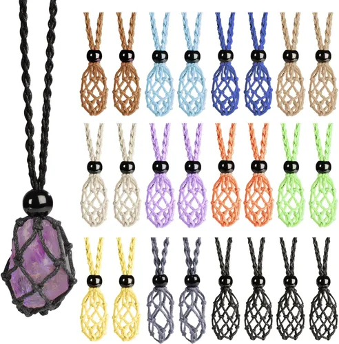 Miniatura 14 de 24Pcs Collar de Cristal Ajustable Collar de Piedra de Cristal Collar con Colgante Cordón de Collar Trenzado a Mano Cuerdas para Hacer Joyería