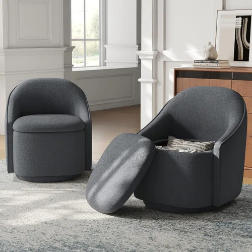 Miniatura 13 de LINSY Silla Giratoria de Acento con Almacenamiento, Cómodas Sillas de Barril de Chenilla, Pequeño Sillón Moderno Giratorio de 360 Grados para Sala