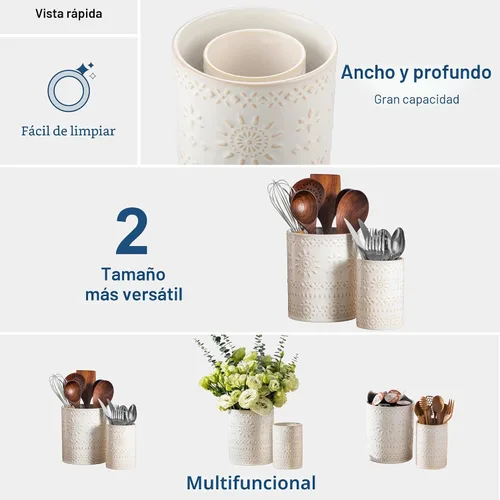 Miniatura 9 de LOVECASA Soporte para utensilios, de cerámica de 7.2 pulgadas + 5.4 pulgadas para encimera, utensilios de cocina grandes para encimera de cocina