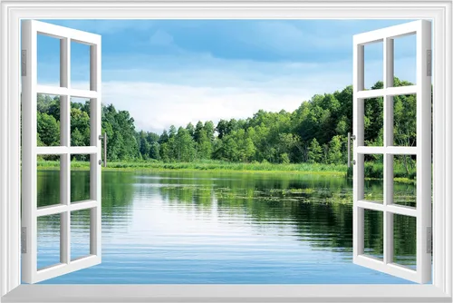 Miniatura 12 de FLFK Calcomanía de pared falsa para ventana, diseño de vista tropical del océano para despegar y pegar, 24 x 16 pulgadas