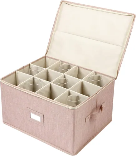 Miniatura 9 de Estuches de almacenamiento para copas, caja contenedora de almacenamiento de copas de vino de carcasa rígida con divisores para 12 copas de vino