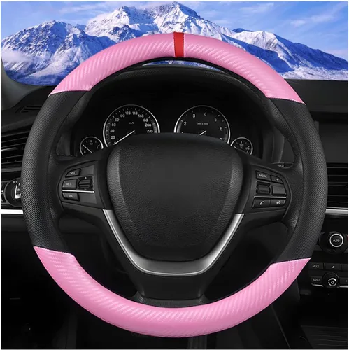 Miniatura 12 de Funda para volante de automóvil, protector de volante de vehículo de fibra de carbono de 14.5 a 15 pulgadas con forro antideslizante, accesorios
