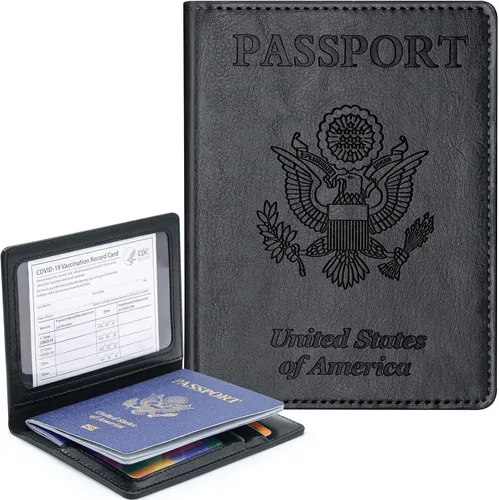 Funda para pasaporte con bloqueo RFID de piel, tarjetero con ranura para tarjetas, accesorios de viaje, organizador de documentos, protector para