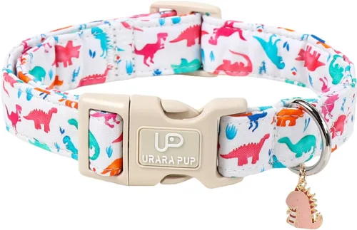 Miniatura 21 de Collar de perro de algodón de dinosaurio con hebilla de metal, collar de regalo para niñas o niños pequeños, medianos y grandes, lindos collares