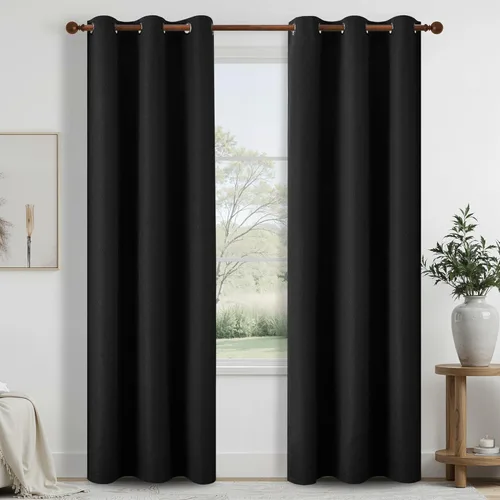 Miniatura 16 de DONREN Cortinas opacas de lino con aislamiento térmico de 52 x 95 pulgadas, cortinas de oscurecimiento de habitación con ojales para dormitorio