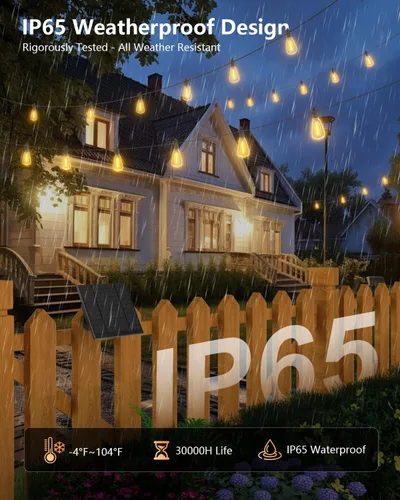 Miniatura 3 de Brightown Guirnalda de luces solares de 37 pies para exteriores, impermeable, con control remoto, 10+1 bombillas LED inastillables, regulables