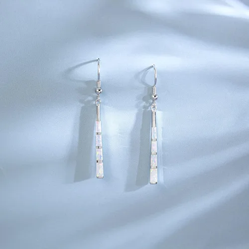 Miniatura 3 de FANCIME October Birthstone Earrings Sterling Silver Opal Earrings Long Drop Dangle Earrings Danity Fine Jewelry for Women