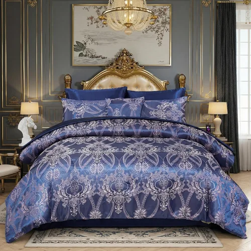 Miniatura 20 de Juego de edredón Queen de jacquard verde, juego de sábanas, elegante juego de ropa de cama de 8 piezas bordado, diseño floral neoclásico, decoración
