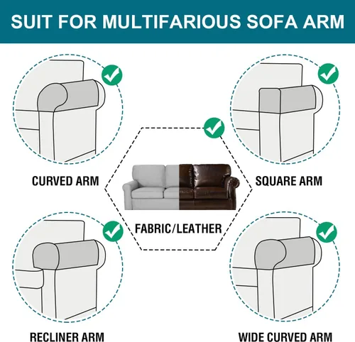 Miniatura 7 de Fundas impermeables para reposabrazos para sillones y sofás, fundas para brazos de sofá para sofá, paquete de 2 con bolsillo lateral, funda Marrón