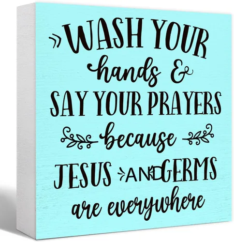 Miniatura 10 de Letrero de madera con texto en inglés "Wash Your Hands and Say Your Prayers", divertidos letreros de baño para estante de baño, baño, baño, Blanco