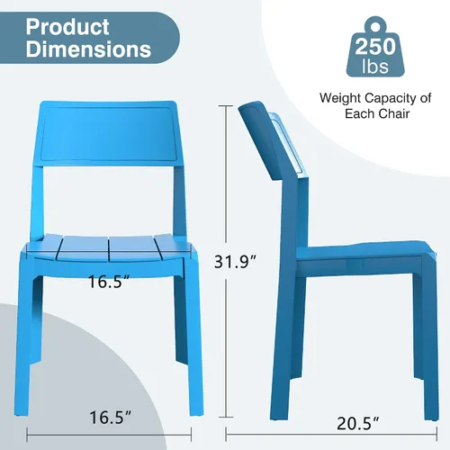 Miniatura 2 de VECELO Paquete de 4 sillas de comedor de plástico, sillas de patio apilables para uso en interiores y exteriores en cocina, junto a la piscina,