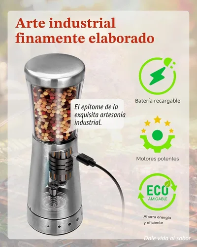 Miniatura 4 de Juego de molinillo eléctrico de sal y pimienta con base de almacenamiento, juego de molinillo de sal y pimienta recargable de acero inoxidable