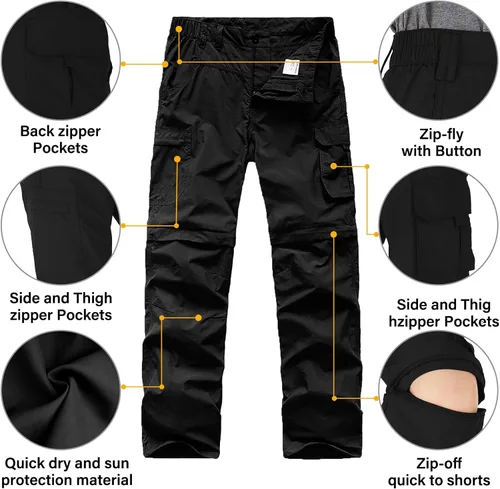 Miniatura 3 de Pantalones cargo para niños, estilo casual, secado rápido, impermeables, para senderismo, escalada, convertibles