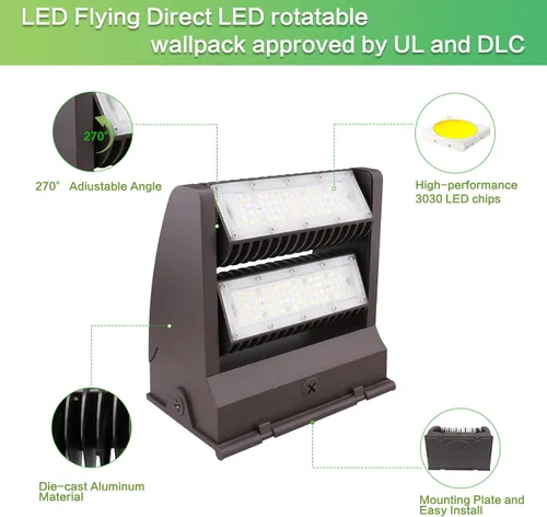 Miniatura 4 de Paquete de luz LED de pared de 80 W, 10800 lm 5000 K cabeza giratoria ajustable, luz de seguridad comercial IP65 para almacén, edificio, listado UL