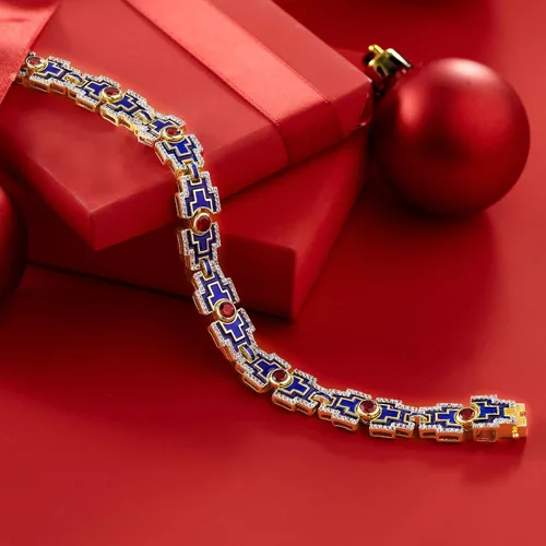 Miniatura 3 de Ross-Simons 280 ct tw Garnet and 190 ct tw White Topaz Bracelet With Blue Enamel in 18kt Gold Over Sterling