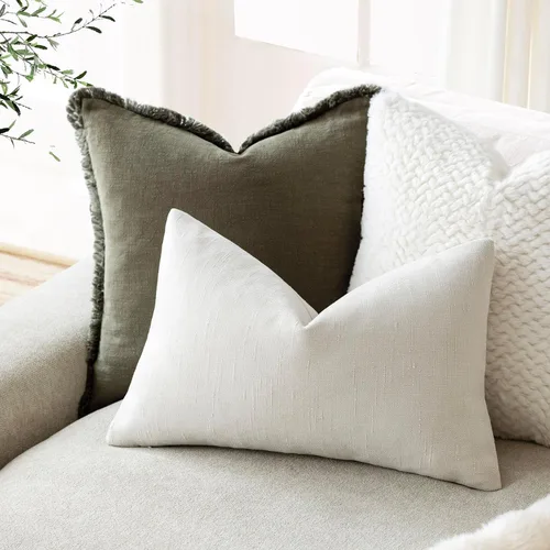 Miniatura 5 de Foindtower - Paquete de 2 fundas de almohada decorativas, cuadradas, cómodas, unicolor, suaves, lumbares, estilo rústico neutro, para sofá, sillón