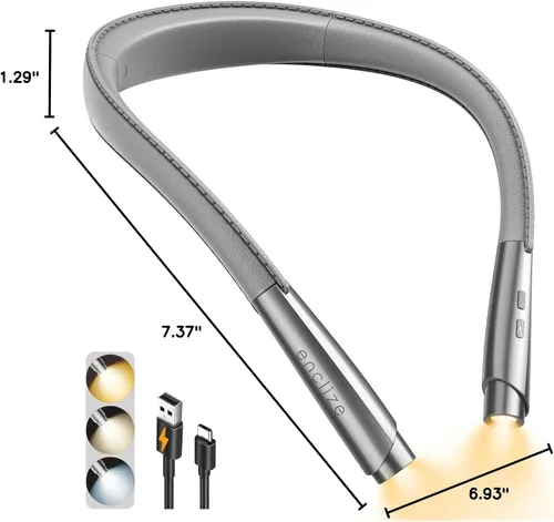 Miniatura 8 de Luz de lectura para el cuello LED, luz de libro para leer en la cama, 3 colores, 9 niveles de brillo, diseño ligero y cómodo, larga duración, 1-gris