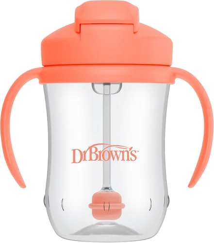 Miniatura 9 de Dr. Brown's - Primer vaso con popote para bebé, Hitos, 9 oz/270 ml, color coral y verde oliva, libre de BPA, 6 meses en adelante, 2