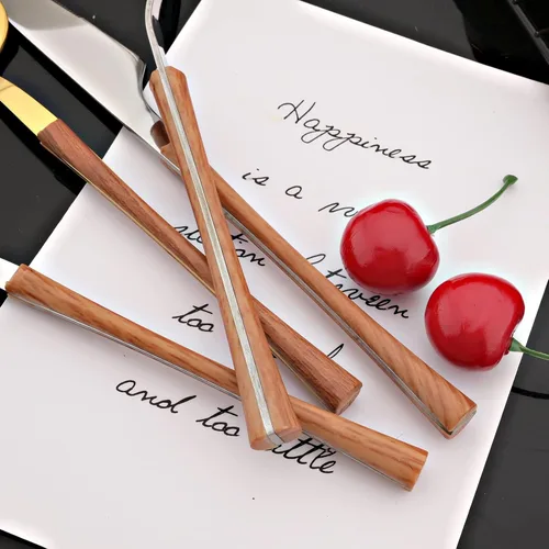 Miniatura 4 de JASHII Juego de cubiertos con mango de madera, juego de cubiertos de acero inoxidable de 20 piezas, pulido con espejo, juego de cucharas y tenedores