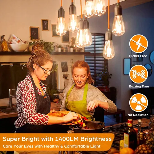 Miniatura 4 de Paquete de 4 bombillas LED Edison vintage equivalentes a 100 W, 1400 lúmenes, alto brillo, 8 W, ST58, bombillas de luz de filamento LED de 2700 K
