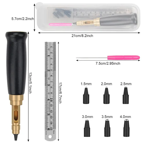 Miniatura 2 de Boyistar - Perforador de tornillo japonés, con mango de madera, herramienta ajustable de cuero para cinturones, correa de reloj, bolsos con 6