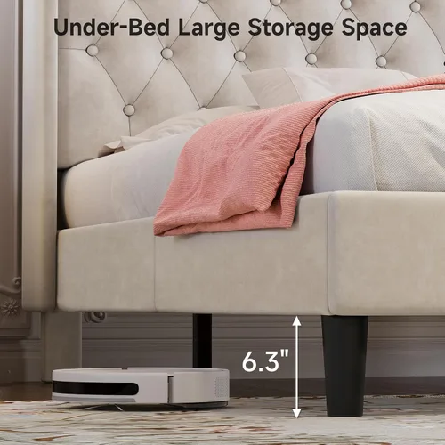Miniatura 7 de koorlian Marco de cama tamaño completo, marco de cama completa con cabecero, marco de cama tapizado de terciopelo ajustable con puerto tipo C y USB