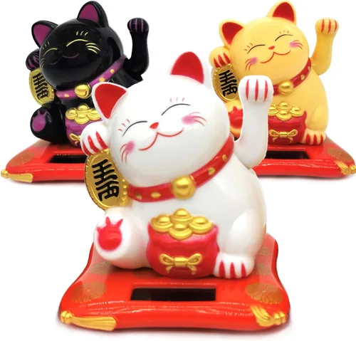 Miniatura 9 de Gato de la Suerte Brazo Ondulado, Gato Chino Vivo y Encantador, Estatua de Gato de la Fortuna Solar para Decoración de Escritorio, Coche, Aperturas