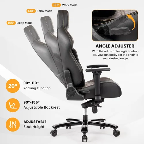 Miniatura 8 de Silla de juegos grande y alta de 440 libras, silla de juegos con base de metal, espuma viscoelástica lumbar, reposabrazos ajustable 4D, silla