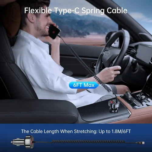 Miniatura 6 de Syncwire Cargador de coche USB C con [prevención de fugas de batería] Adaptador de coche súper rápido de 66 W con PD y QC 3.0 Cable en espiral tipo