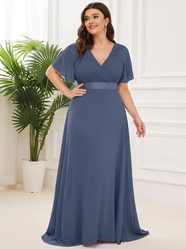 Miniatura 103 de Ever-Pretty Vestido formal para mujer, Navidad, Año Nuevo, cuello en V, gasa, talla grande, largo hasta el suelo, vestido de dama de honor