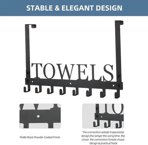 Miniatura 3 de Azmoncy Ganchos sobre la puerta, toallero para baño, soporte para toallas para colgar de alta resistencia, colgador de toallas de montaje en pared