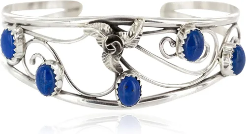 $250Tag Certificado Navajo Natural Lapislázuli Pulsera Nativa Americana 12946-1 Hecho por Loma Siiva, Metal Piedra, Lapislázuli