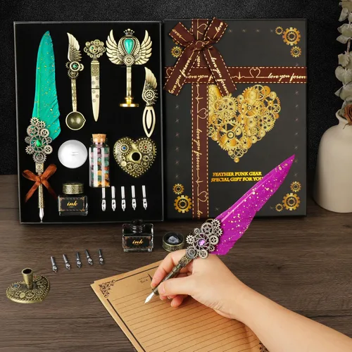 Miniatura 6 de Aifeiter Juego de tinta de pluma, bolígrafo de caligrafía de plumas, sello de cera, hermoso juego de caligrafía de regalo, regalos de Navidad