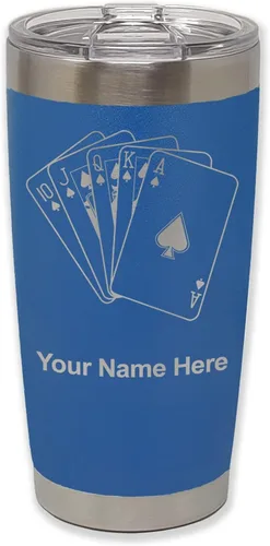 Miniatura 36 de LaserGram Vaso aislado al vacío de 20 onzas, tarjetas de póquer Royal Flush con grabado personalizado incluido (negro)