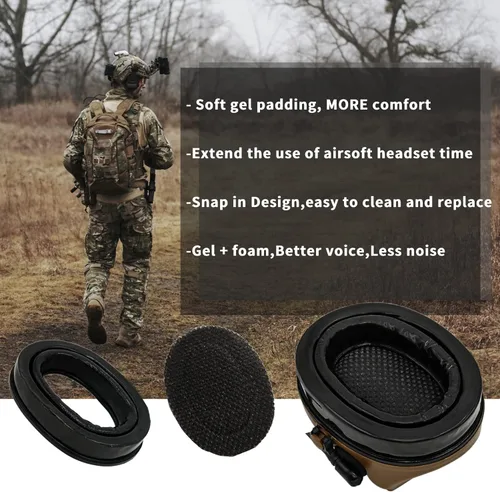 Miniatura 2 de Auriculares tácticos con adaptador de riel ARC, protección auditiva con almohadillas de gel para deportes de airsoft