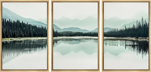 Miniatura 76 de NWT Lienzo enmarcado para pared, juego de arte en acuarela pastel, bosque de montaña oscura, naturaleza silvestre, ilustraciones de arte moderno