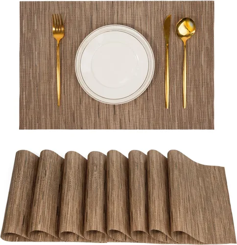 Miniatura 33 de Juego de 6 manteles individuales, antideslizantes, tejido de PVC, fáciles de limpiar, resistentes al calor, para cocina, comedor, decoración Beige
