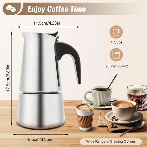 Miniatura 5 de Máquina de café, cafetera de acero inoxidable, cafetera de ajuste de temperatura de cinco velocidades (4 tazas (aproximadamente 6.8 fl oz/6.76 oz))