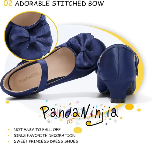 Miniatura 147 de PANDANINJIA Vestido de jada para niñas y niños pequeños, zapatos de princesa Mary Jane con tacones con lazo para fiesta, boda, boda