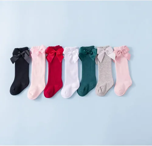 Miniatura 3 de BULINGNA Calcetines de princesa con lazo, color sólido, con volantes, hasta la rodilla, para bebé, para uniforme escolar