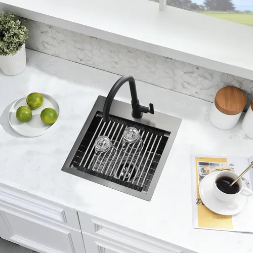 Miniatura 4 de Fregadero de barra negra de 15 x 15 pulgadas, fregadero de cocina pequeño de acero inoxidable negro calibre 16, fregadero de estación de trabajo