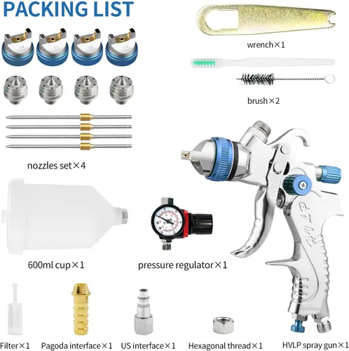 Miniatura 4 de Kit de pistola pulverizadora HVLP con boquillas de 1.4/1.7/2.0/2.5mm, pistola profesional de pintura para automóviles, reparación de paredes